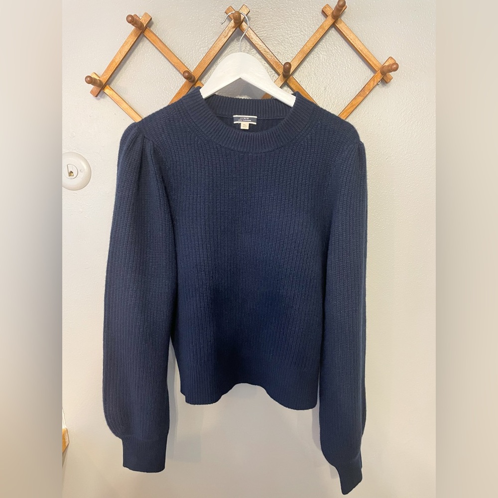 J. Crew Sweater Women’s Navy Cashmere Crew Neck balloon sleeve